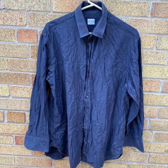 Vintage Armani Button Up Dress Shirt Blue Patterned Size 16.5 - Picture 3 of 5